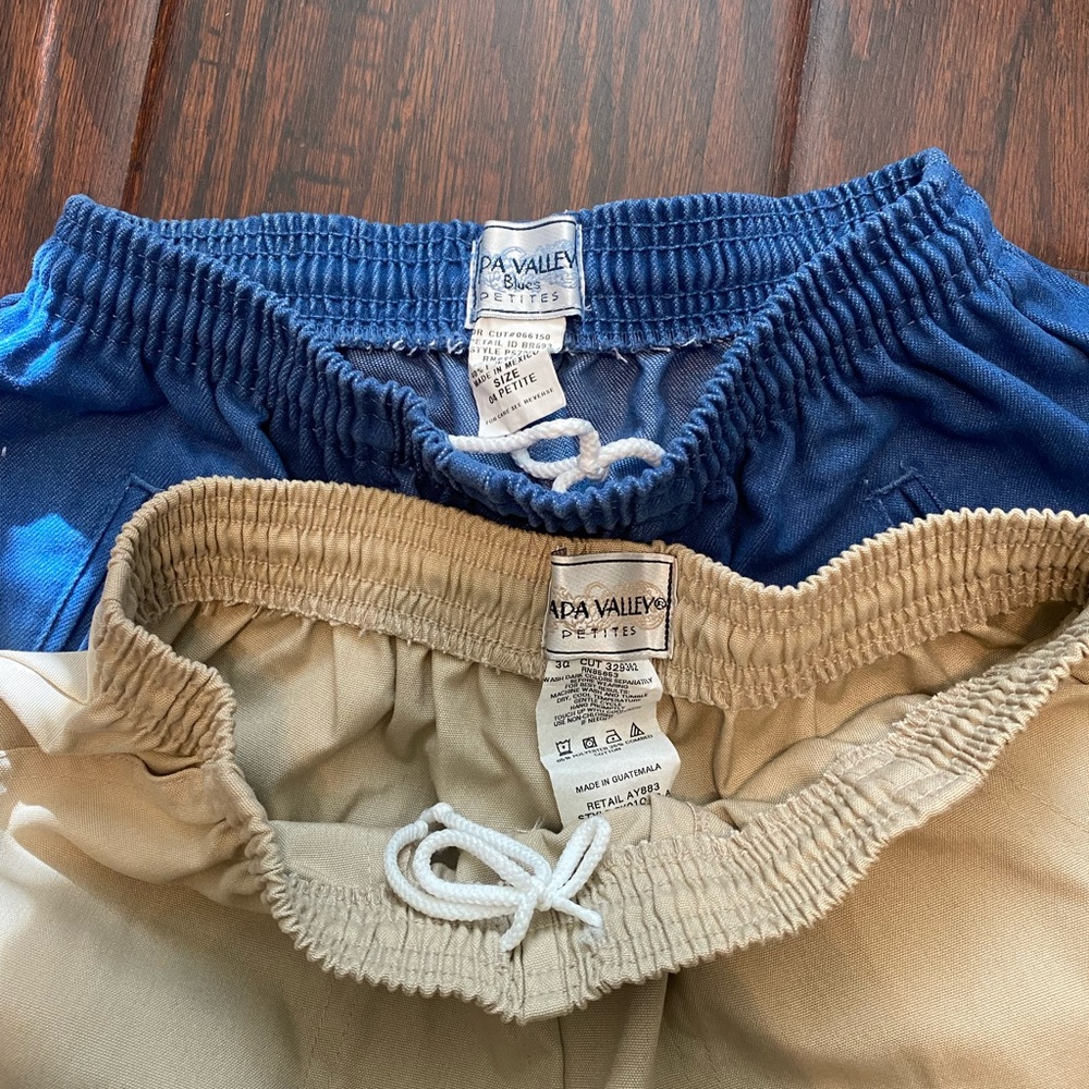 2 Napa Valley Petites Drawstring Casual Every Day Comfy Pants, Size 4 Blue Beige